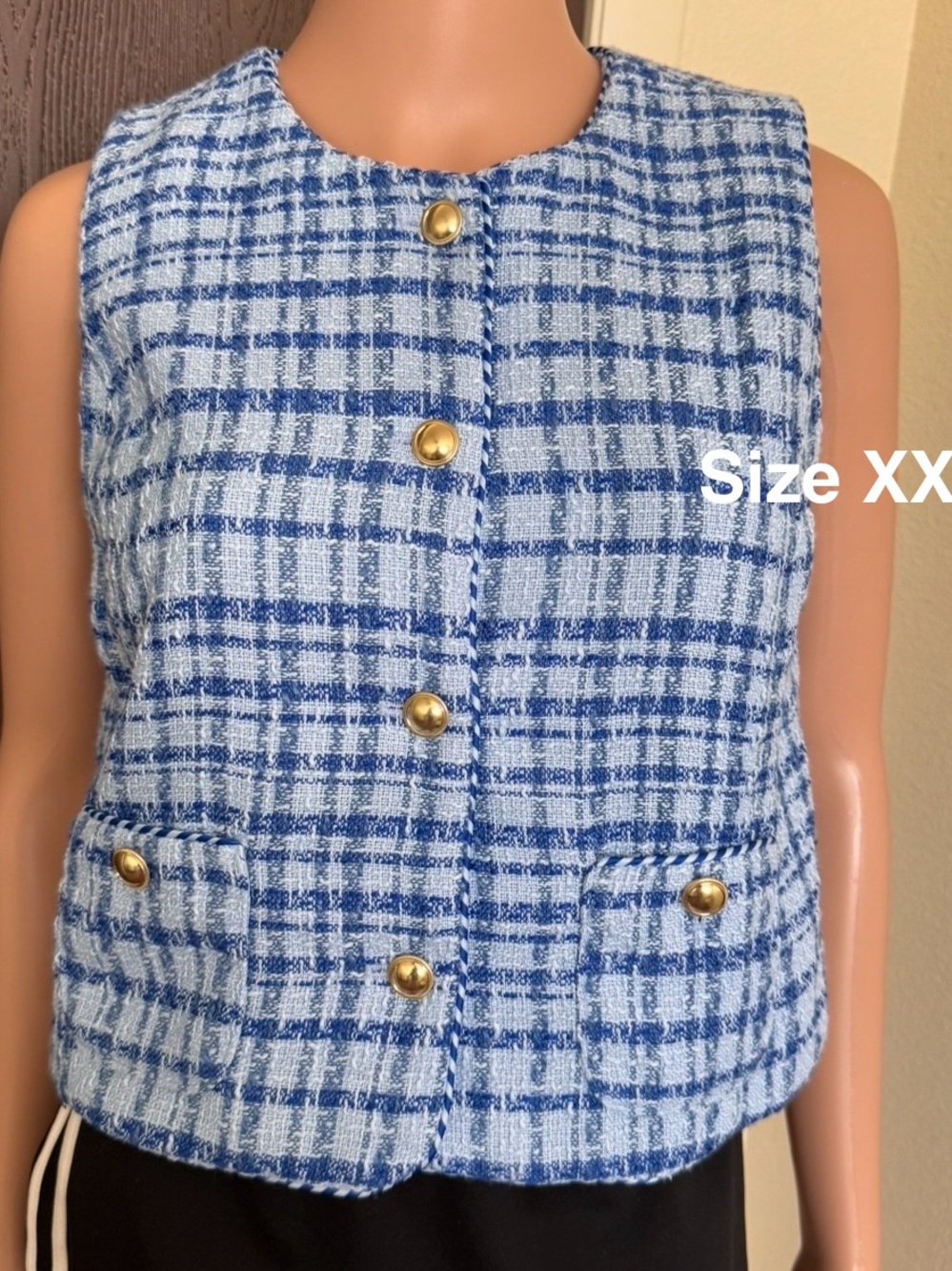 Free Assembly Women's and Women's Plus Sleeveless Button Front Tweed Shell,XXL